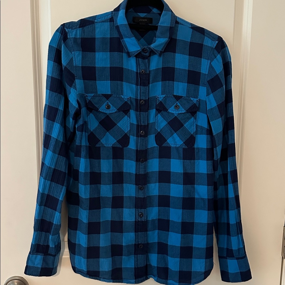 J. Crew Navy and Blue Checkered Flannel Shirt
Size 6